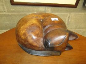 Carved Wood Sleeping Cat