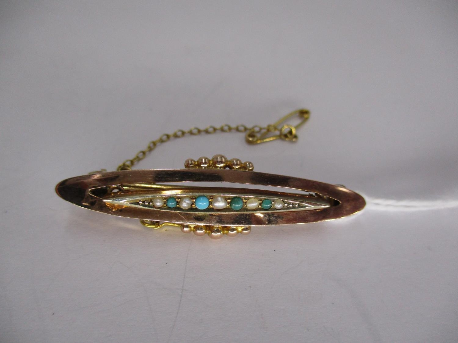 9ct Gold Turquoise and Pearl Brooch, 2.46g