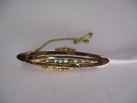 9ct Gold Turquoise and Pearl Brooch, 2.46g
