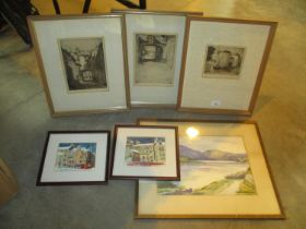 Three Etchings by Thomas Bonar Lyon 1873-1955, Watercolour by E. Fotheringham Young and 2 Small