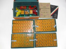 Cased Mah Jong Set Containing 148 2 Colour Bakelite Tiles and Various Counters