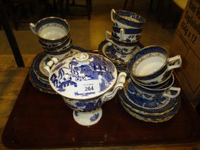 Booths Real Old Willow 28 Piece Tea Set and Coalport Willow Urn