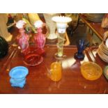 Victorian Vaseline Glass Vase and Other Glasswares