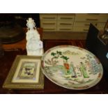 Chinese Porcelain Plate 34cm, Blanc De Chine Figure and a Miniature Painting