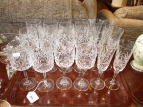 Two Sets of 6 Crystal Wine Glasses and Set of 6 Crystal Champagne Flutes