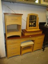 Modern Dressing Table with Stool, Mirror and Bedside Cabinet