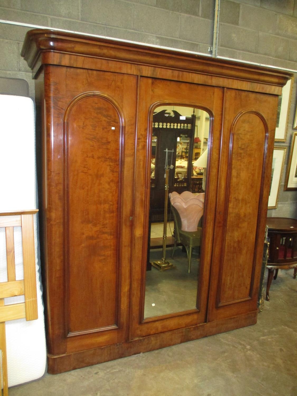 Victorian Mahogany Centre Mirror 3 Door Wardrobe, 178cm