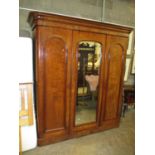 Victorian Mahogany Centre Mirror 3 Door Wardrobe, 178cm