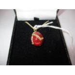 Russian Style Enamel and White Stone Egg Pendant, 3g