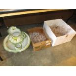 Two Boxes of Crystal Glasswares, Pottery Basin and Ewer etc