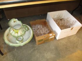 Two Boxes of Crystal Glasswares, Pottery Basin and Ewer etc