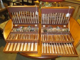 Pair of Canteens each with 6 Place Settings of Wood and Stainless Steel Cutlery