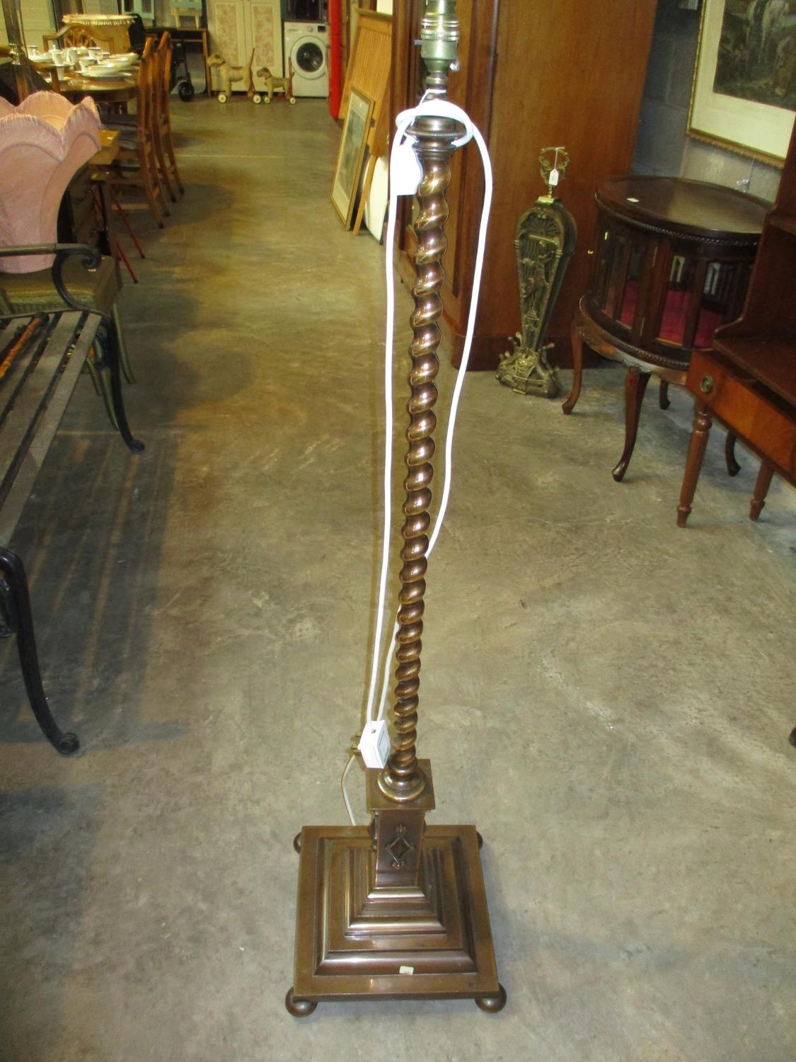Oxidised Copper Twist Pillar Standard Lamp with Shade