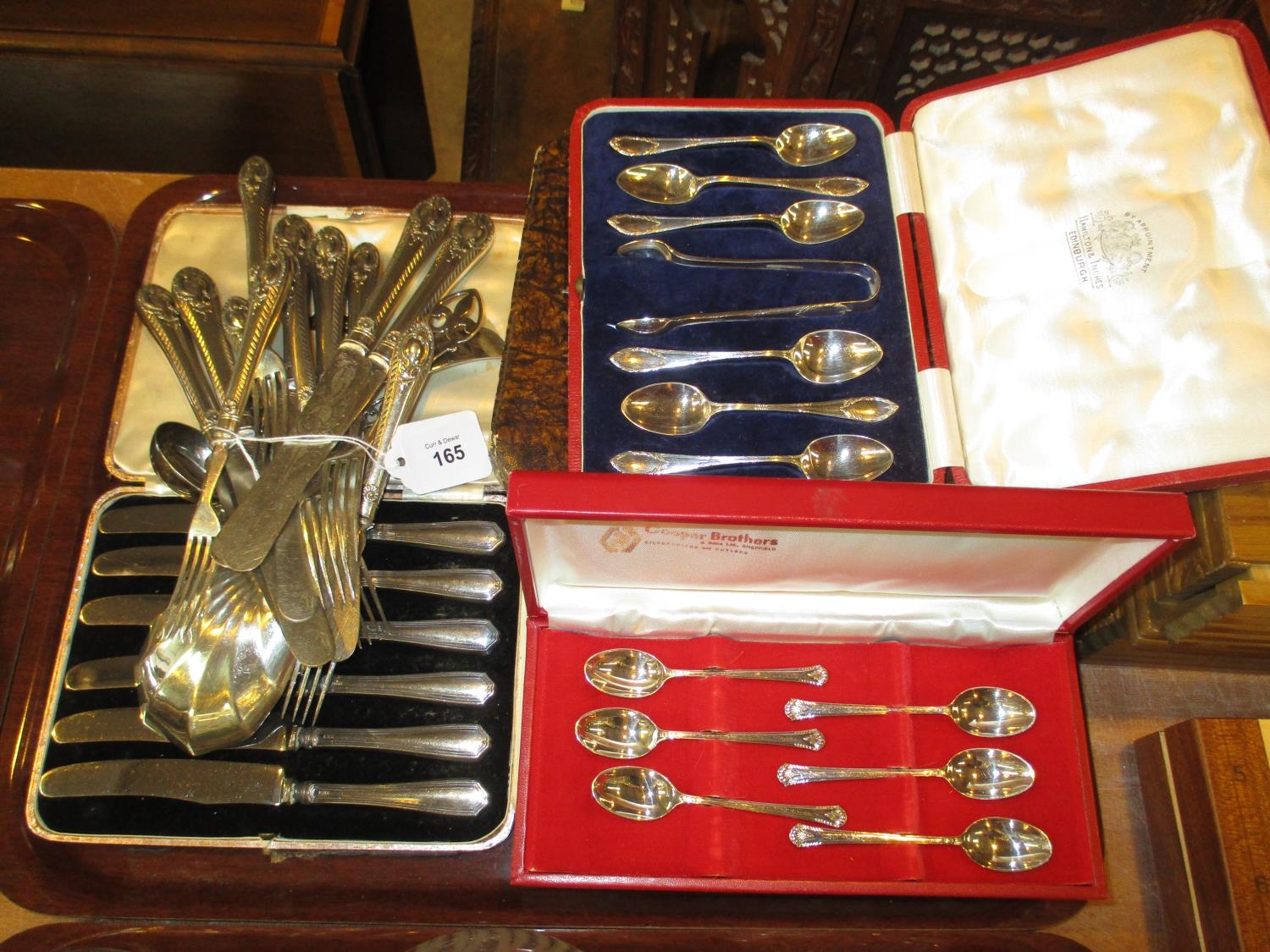 Cased Set of 6 Silver Handle Tea Knives and Other Cutlery