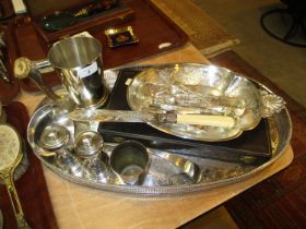 Silver Plated Gallery Tray, Cased Serve Alls, Horn Handle Tankard etc