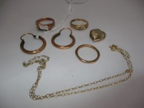 Pair of 9ct Gold Earrings, 9ct Gold Ring and Chain, and 15ct Gold Ring, 7.64g, along with an