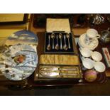 Canteen and 2 Cases of Cutlery, 2 Collectors Plates, Caithness Paperweight and Dunoon 12 Piece