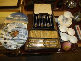 Canteen and 2 Cases of Cutlery, 2 Collectors Plates, Caithness Paperweight and Dunoon 12 Piece