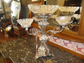 Victorian Silver Plate and Cut Glass Table Centrepiece by I & IW & Co., 51cm high