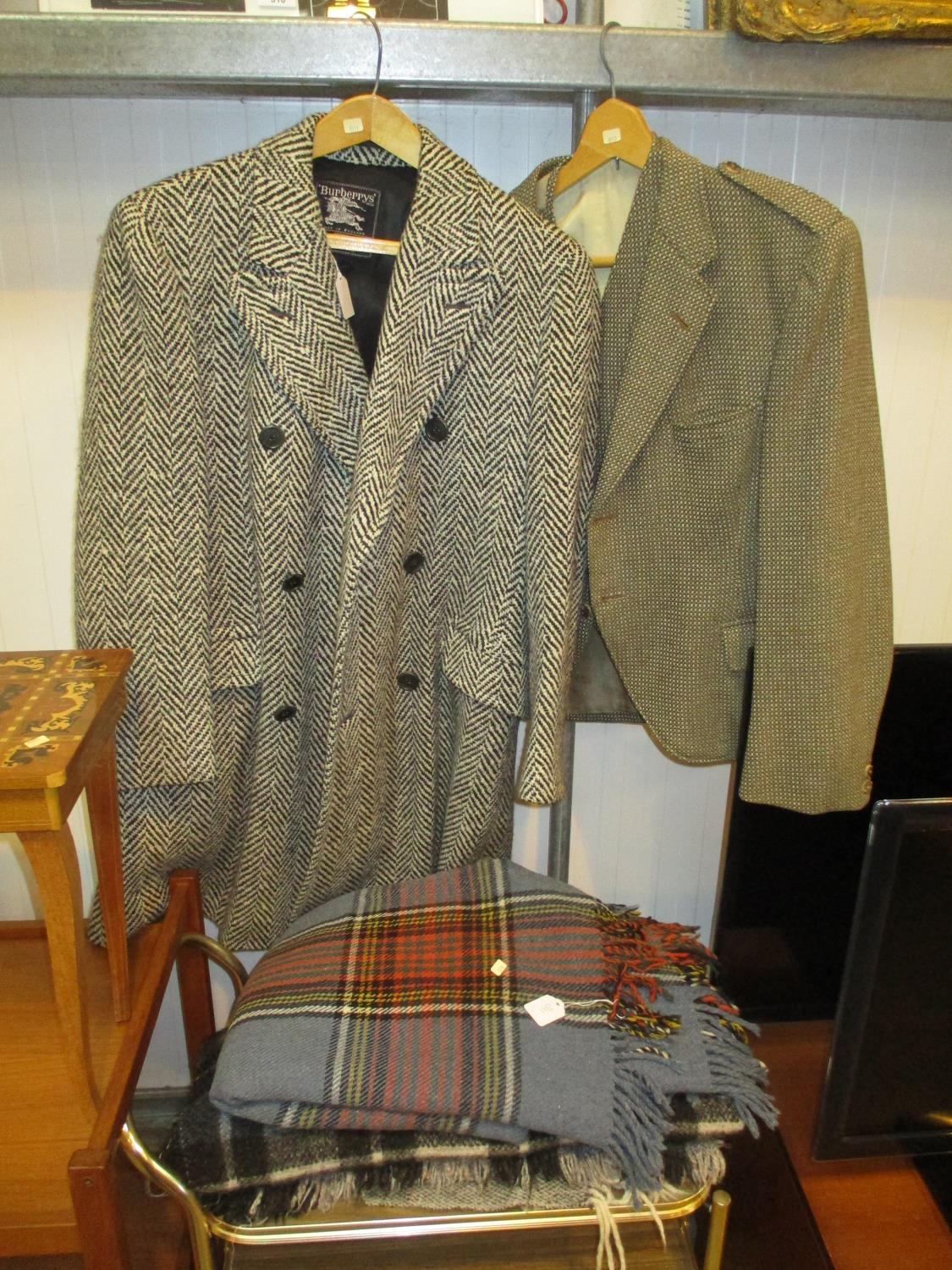 Burberrys Irish Tweed Overcoat, 40in chest, Tweed Jacket and Waistcoat, 40in chest, and 3 Travel