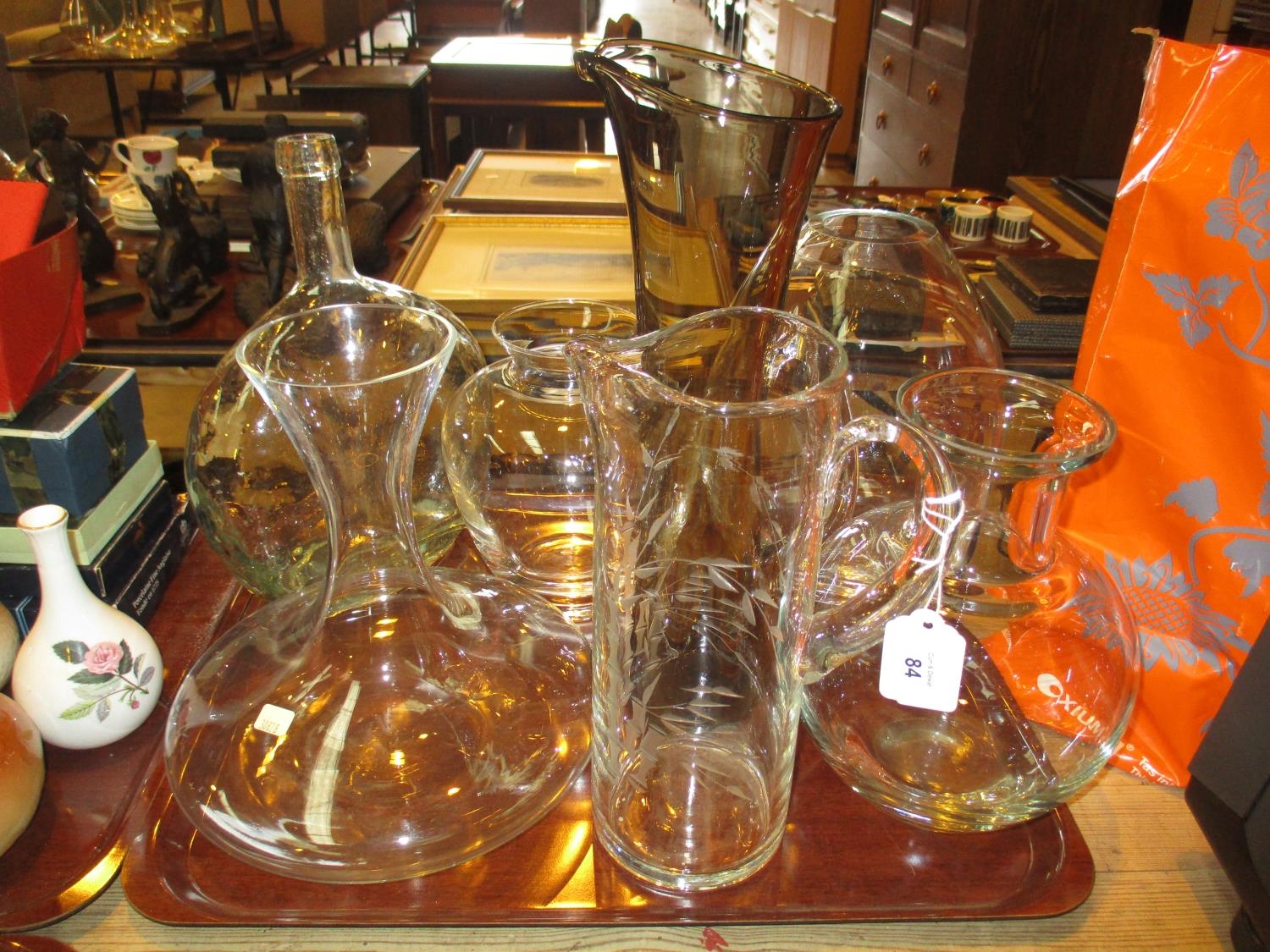 Two Glass Water Jugs, Carafe, Bottle and Vases