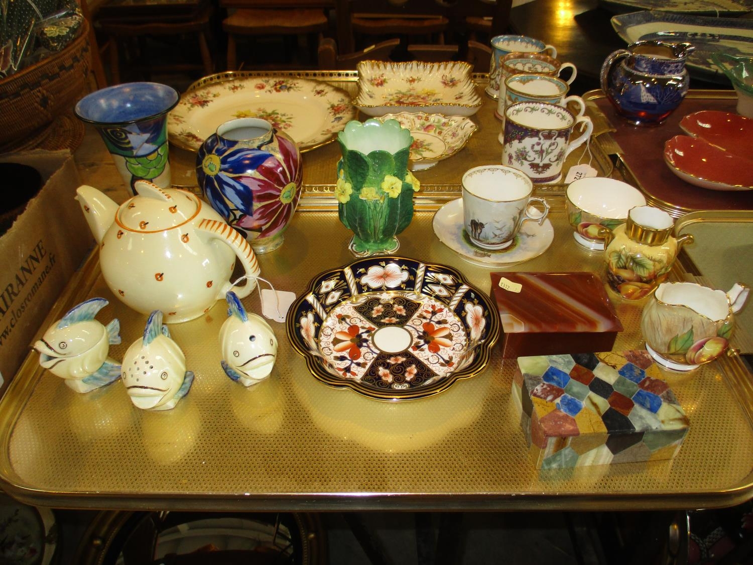 Two Agate Boxes, Royal Crown Derby Dish, Susie Cooper Teapot, Aynsley and Other Ceramics