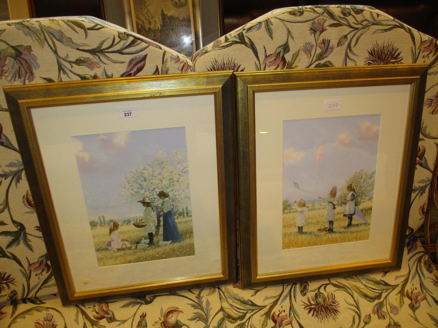 Pair of Pastel Pictures of Children. each 22x32cm