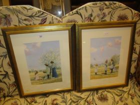 Pair of Pastel Pictures of Children. each 22x32cm