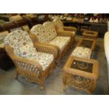 Wicker 3 Piece Conservatory Suite with Stool, Coffee Table and Pair of Lamp Tables