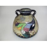 Austrian Amphora Pottery Vase Decorated with a Bird Signed Lampina, 17cm