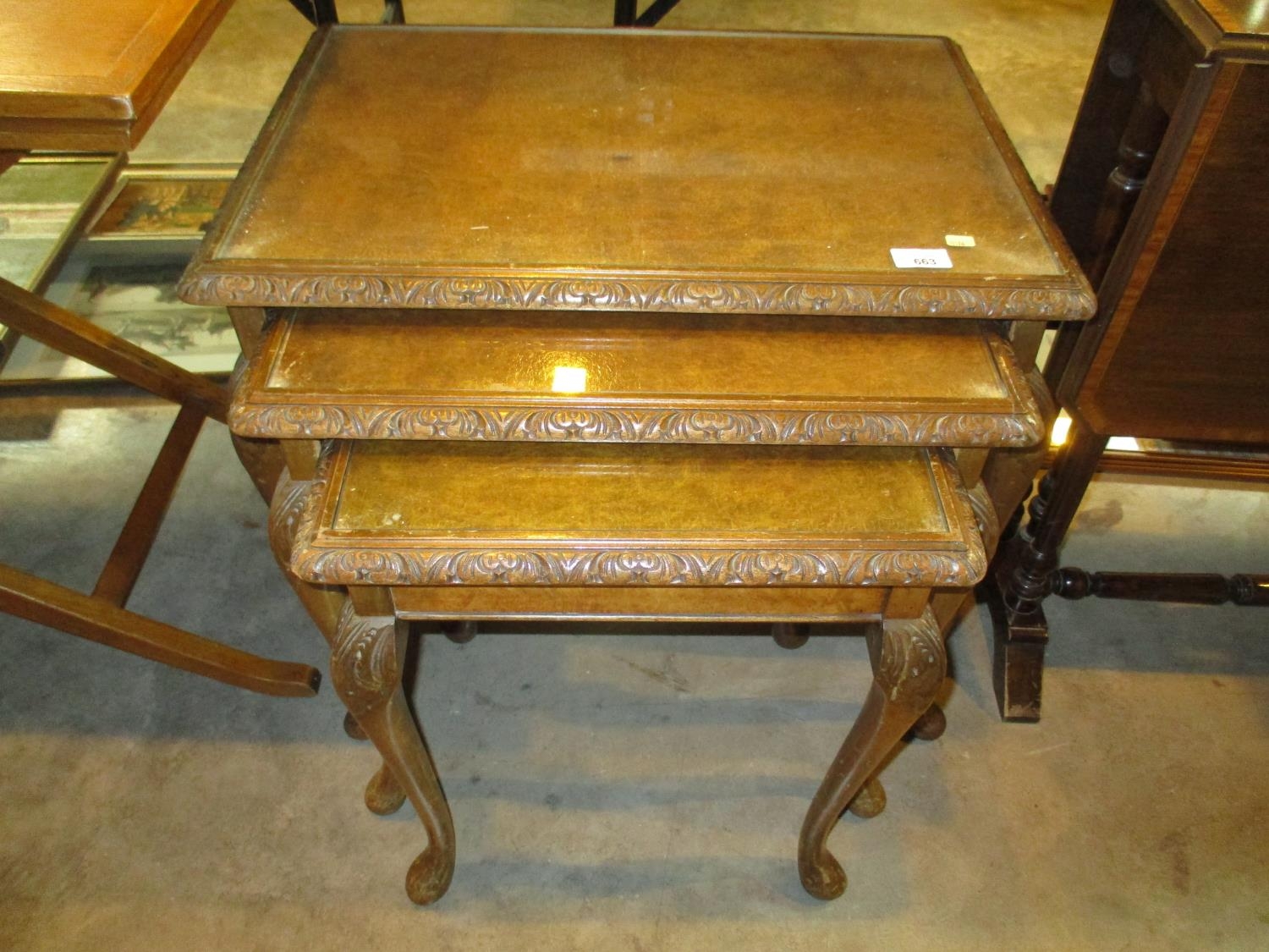 Figured Walnut Nest of 3 Tables