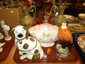 Pair of Eastern Brass Ewers, Victorian Pottery Spaniel, Maling Vase and Beswick Golden Eagle