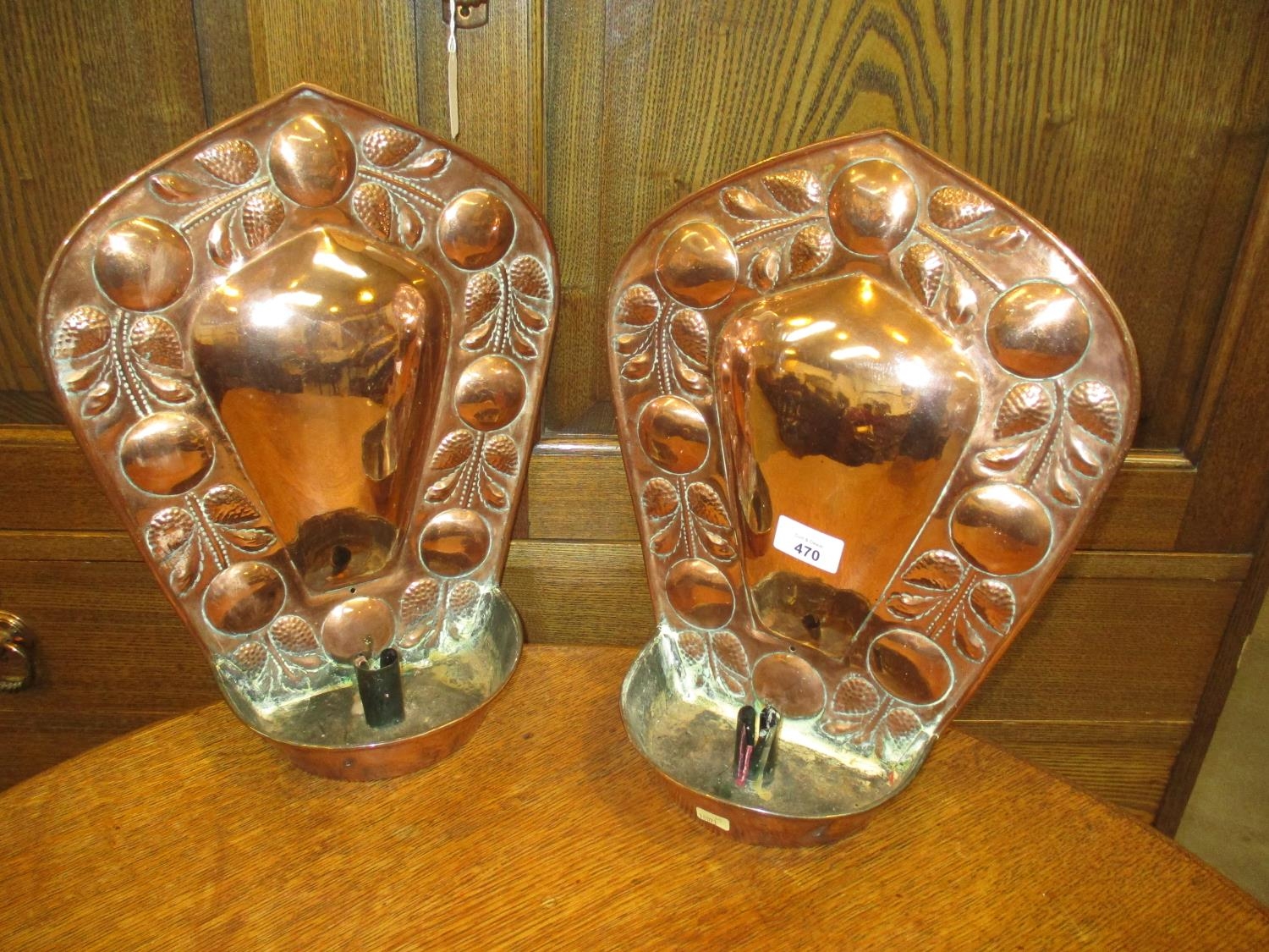 Pair of Arts & Crafts Copper Wall Sconces, 35cm high