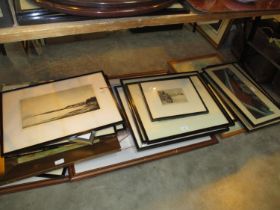 Two Hugh Bryning Signed Prints of Dundee Scenes, Various Etchings, Railway Pictures etc