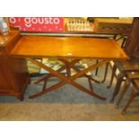 Large Eastern Teak Try Top Table on Folding Stand, 110x43cm