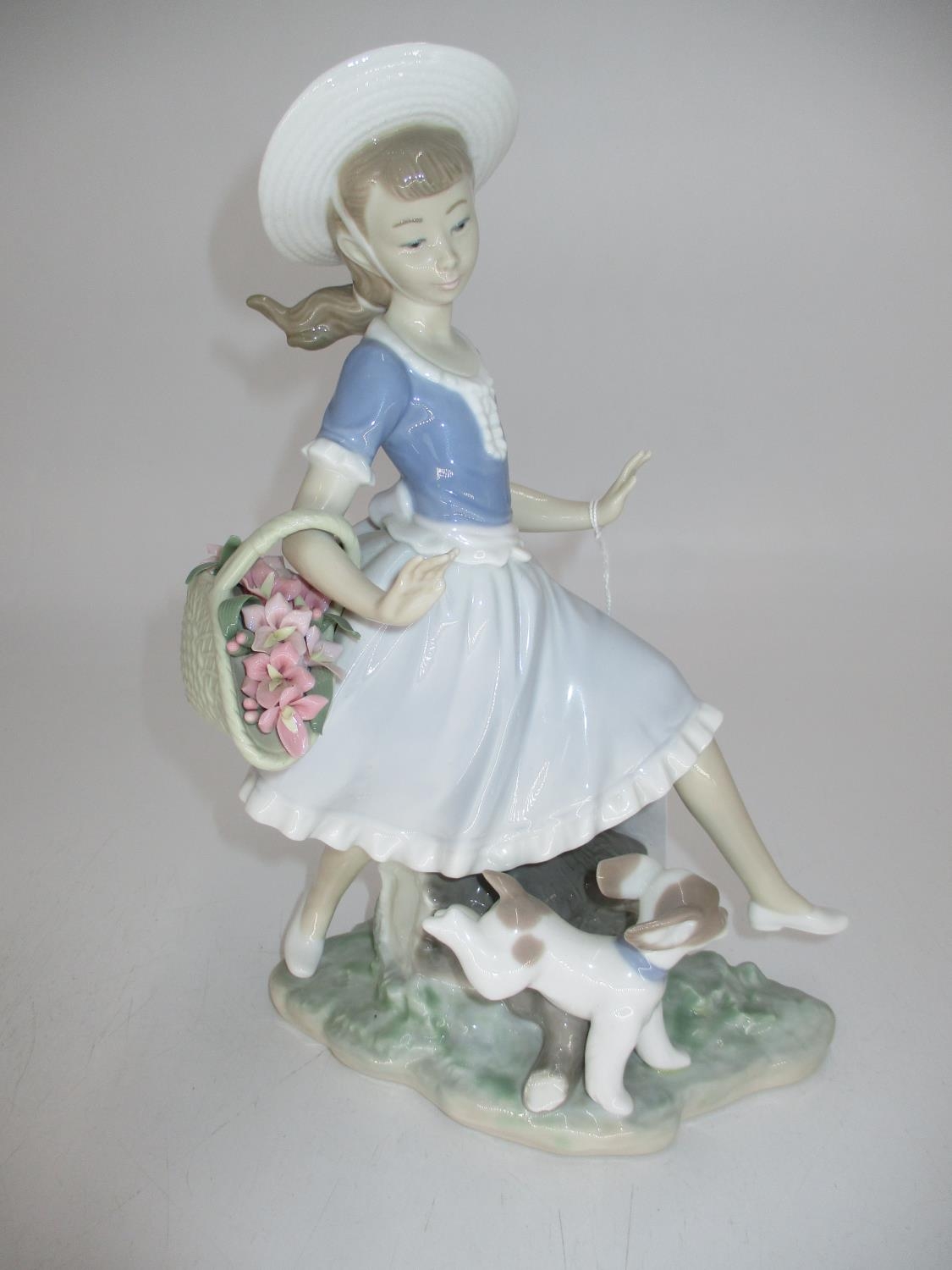 Lladro Girl with Basket of Flowers and Dog No. 4920