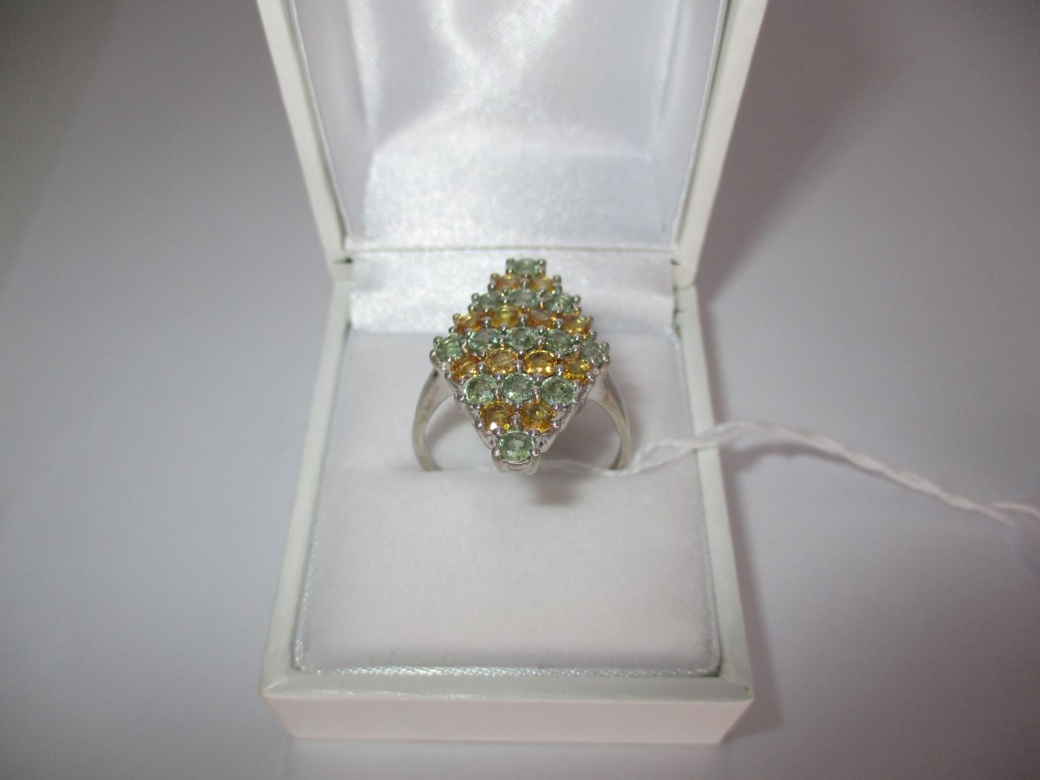 Yellow and Green Sapphire Art Deco Style Ring