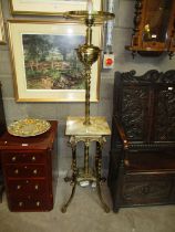 Victorian Brass and Marble Standard Oil Lamp, fitted electric