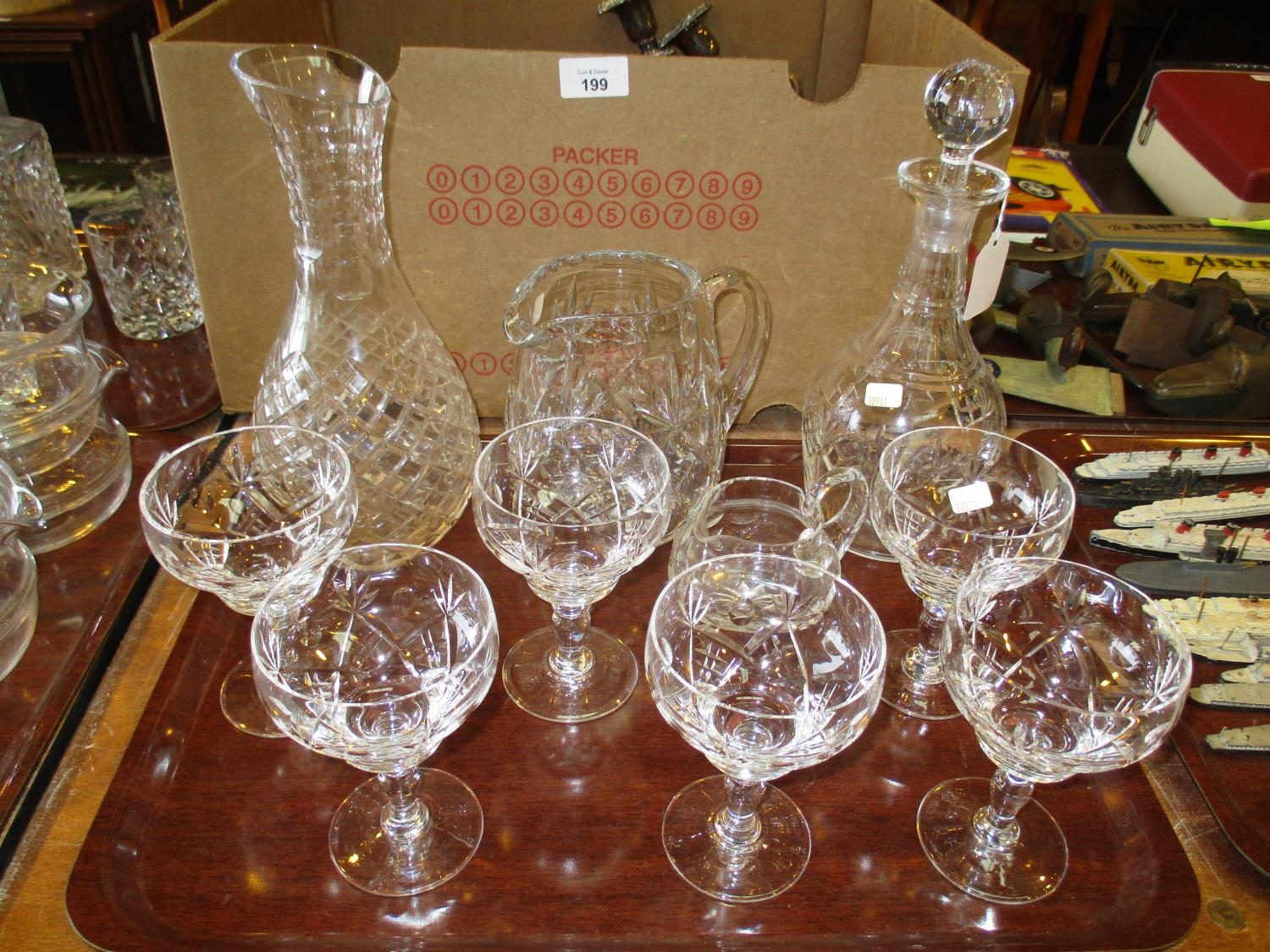 Set of 6 Crystal Cocktail Glasses, 2 Jugs, Decanter and Carafe