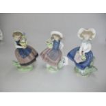 Three Lladro Girls with Flowers Sweet Scent 5221, Pretty Pickings 5222, Spring is Here 5223