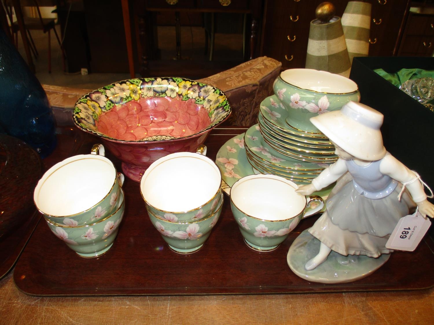 Maling Bowl, Aynsley 18 Piece Tea Set and Nao Figure