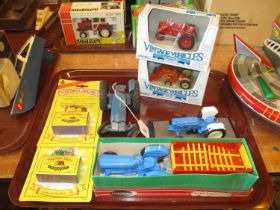 Crescent Dexta Tractor and Trailer, 2 Matchbox, 2 Vintage Vehicles and 2 Other Tractors