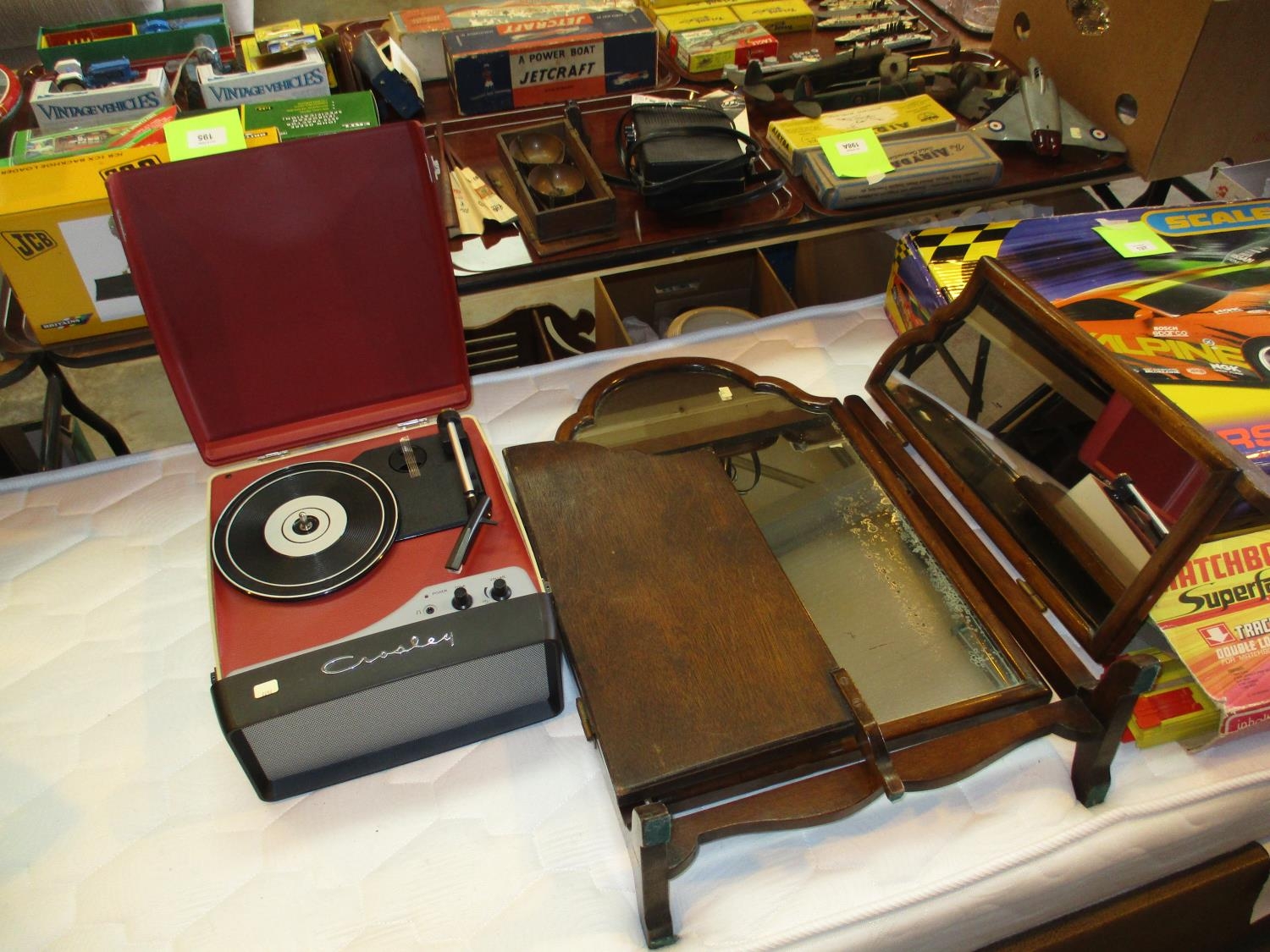 Crossley Record Player and a Mahogany Dressing Mirror