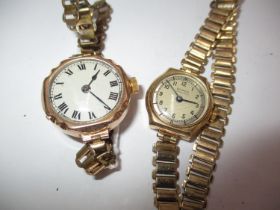 Ladies 9ct Gold Buren Watch and Other 9ct Gold Watch both with Plated Straps