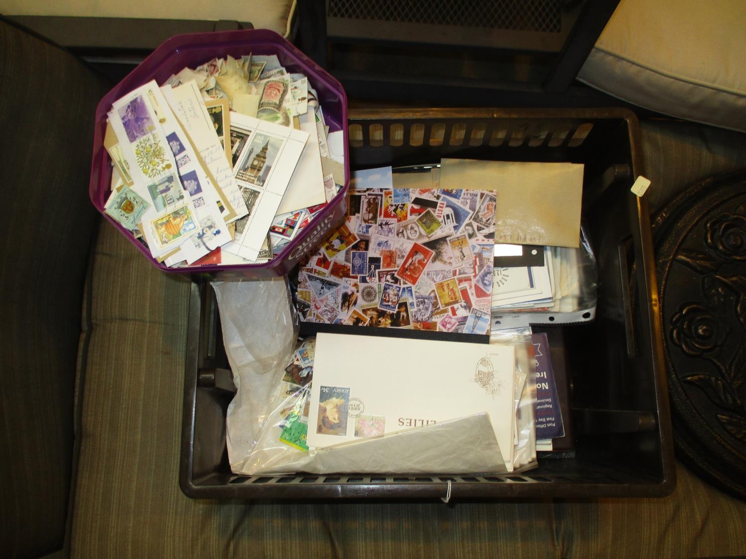 Box of Stamps and First Day Covers etc