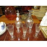 Two 19th Century Decanters and 5 Glasses