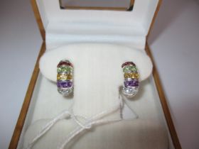 Garnet, Peridot, Citrine, Amethyst and Blue Topaz Hoop Style Earrings