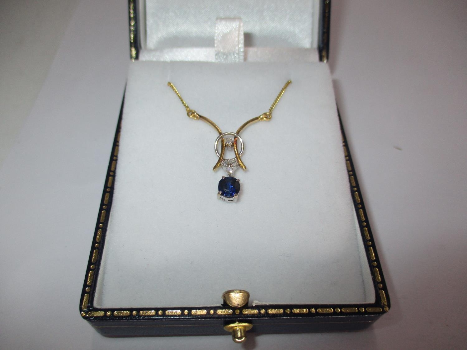 14ct Yellow and White Gold Sapphire and Diamond Art Deco Style Necklace
