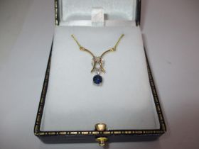 14ct Yellow and White Gold Sapphire and Diamond Art Deco Style Necklace
