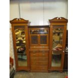 Victorian Walnut Wardrobe having Double Mirror Doors Flanking a Cupboard and Drawers, 206cm